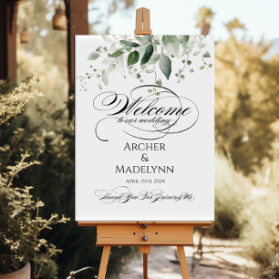 Greenery wedding welcome sign elegant calligraphy