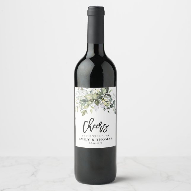 Greenery Wedding Wine Label (Front)