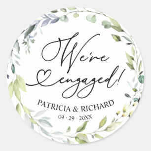Greenery We're Engaged Engagement Party Classic Round Sticker