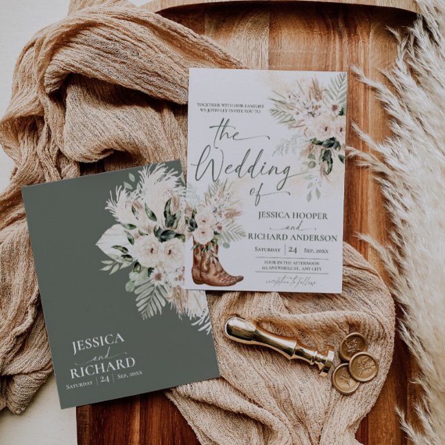 Greenery Western Boho Wedding Invitation Card  (Greenery Western Boho Wedding Invitation Card (Front and Back))