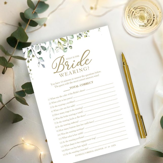 Greenery What Is The Bride Wearing Game Bridal Invitation (Creator Uploaded)