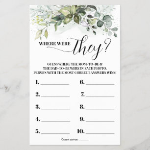 Greenery Where were They Baby Shower Game Card