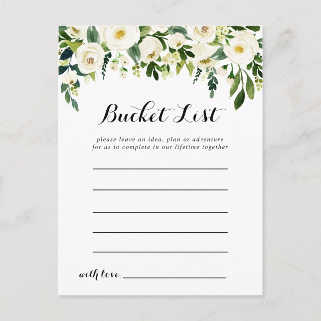 Greenery White Autumn Floral Bucket List Cards (Front)