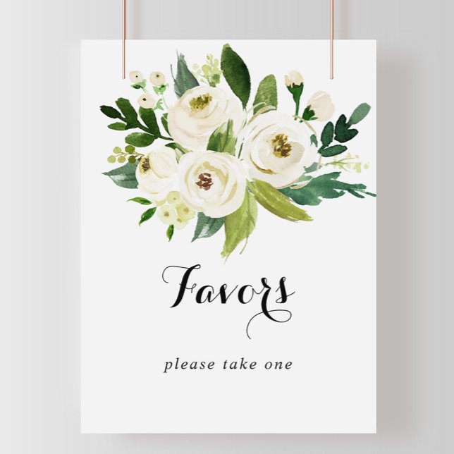 Greenery White Autumn Floral Favors Sign (Creator Uploaded)