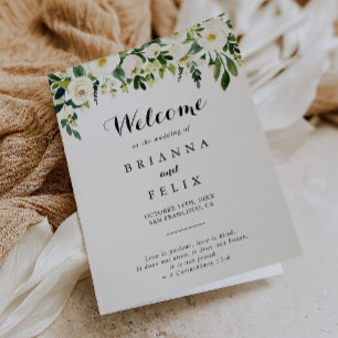 Greenery White Autumn Floral Folded Wedding Programme