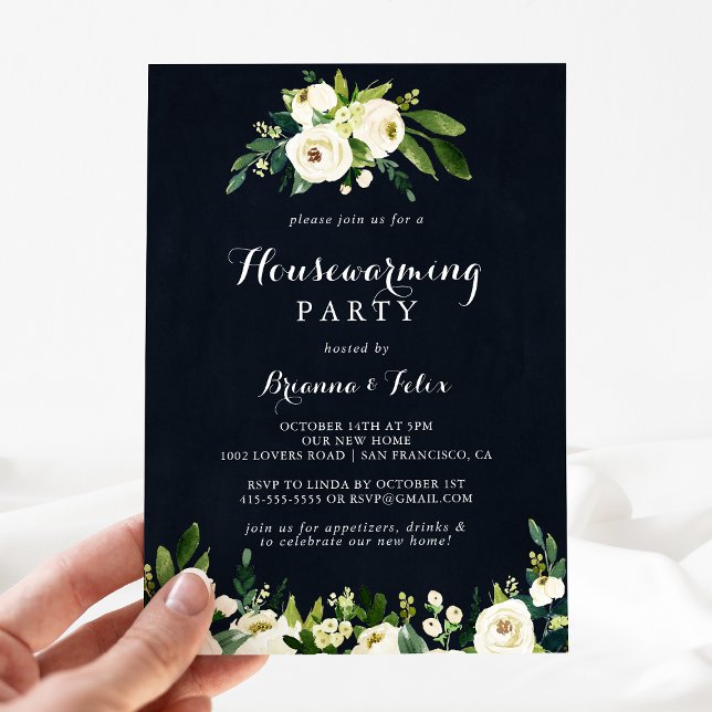 Greenery White Autumn Floral Housewarming Party In Invitation (Creator Uploaded)
