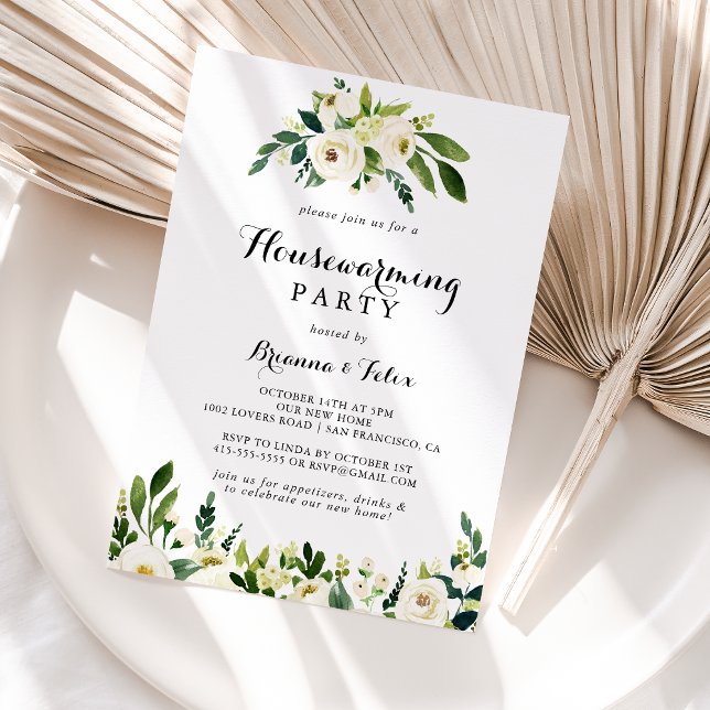 Greenery White Autumn Floral Housewarming Party Invitation (Creator Uploaded)