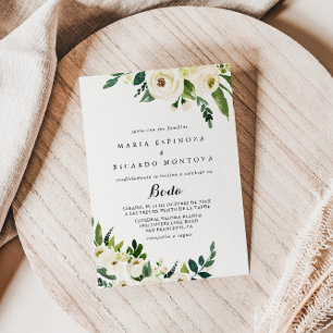 Greenery White Autumn Floral Spanish Wedding Invitation