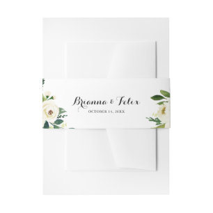 Greenery White Autumn Floral Wedding Invitation Belly Band