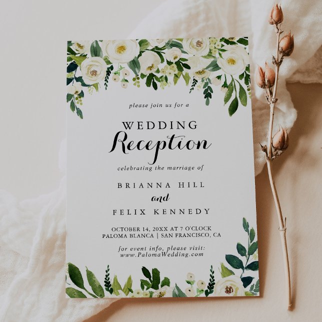 Greenery White Autumn Floral Wedding Reception Invitation (Creator Uploaded)
