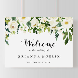 Greenery White Autumn Floral Wedding Welcome Sign