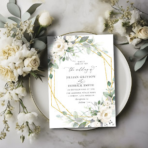 Greenery white botanical frame wedding invitation