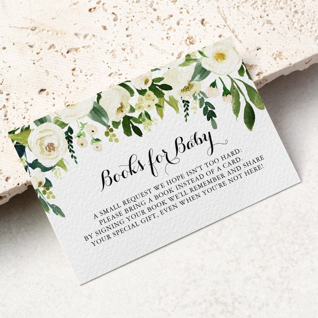 Greenery White Floral Baby Shower Book Request Enclosure Card (Creator Uploaded)