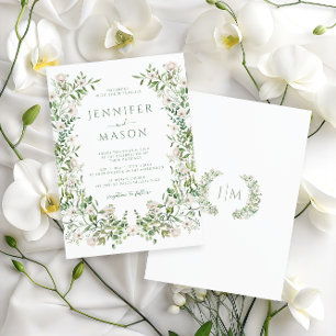 Greenery White Floral Botanical Boho Wedding Invitation