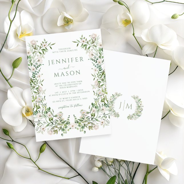 Greenery White Floral Botanical Boho Wedding Invitation (Creator Uploaded)