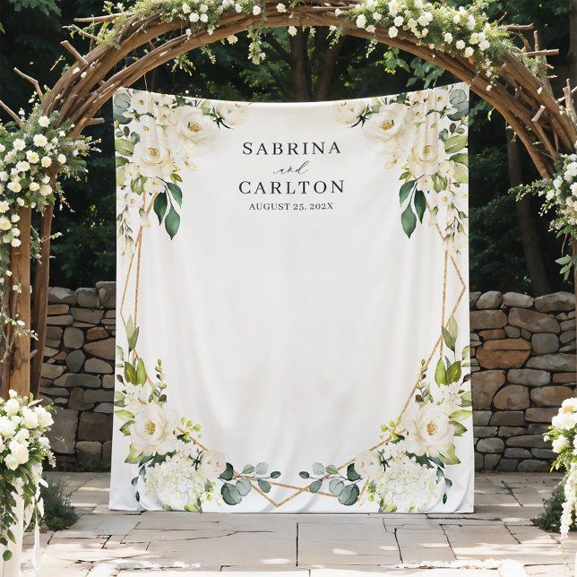 Greenery White Floral Geometric Wedding Backdrop Tapestry (Creator Uploaded)