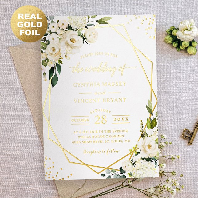 Greenery White Floral Geometric Wedding Real Gold  (Creator Uploaded)