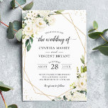 Greenery White Floral Gold Geometric Wedding Invitation<br><div class="desc">*** See Matching Items: https://zazzle.com/collections/119025318323280662 *** ||| Greenery White Floral Gold Geometric Wedding Invitation. (1) For further customisation, please click the "customise further" link and use our design tool to modify this template. (2) If you prefer Thicker papers / Matte Finish, you may consider to choose the Matte Paper Type....</div>