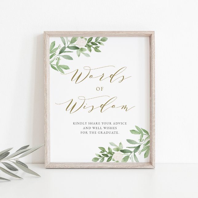 Greenery White Floral Graduation Words of Wisdom Poster (Creator Uploaded)