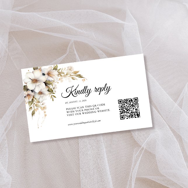 Greenery White Floral QR code Enclosure Card (Creator Uploaded)