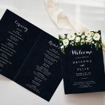 Greenery White Floral Royal Blue Folded Wedding  Programme<br><div class="desc">This greenery white floral folded royal blue wedding program is perfect for a rustic wedding. The design features elegant watercolor white peonies with green foliage in a dark blue background. Include a quote or short message,  order of service,  wedding party and thank you message.</div>