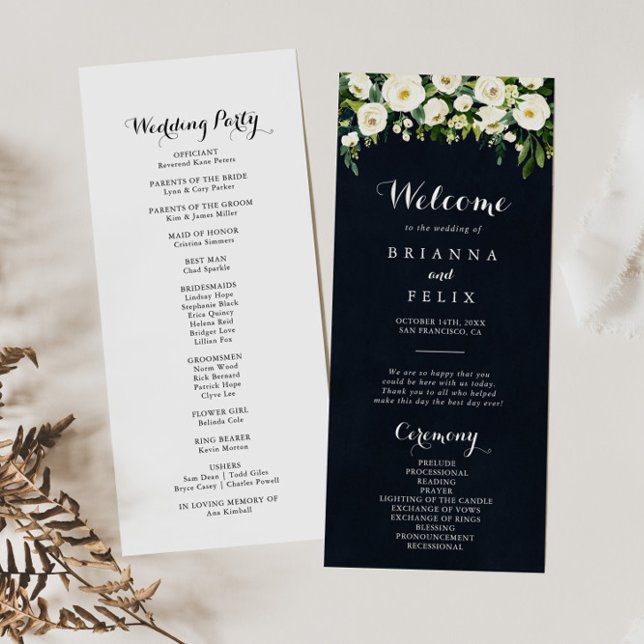 Greenery White Floral Royal Blue Wedding  Programme (Creator Uploaded)