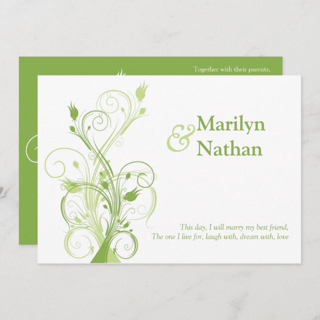 Greenery, White Floral Wedding Invitation (Front/Back)