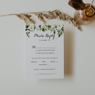 Greenery White Floral Wedding Menu Choice RSVP