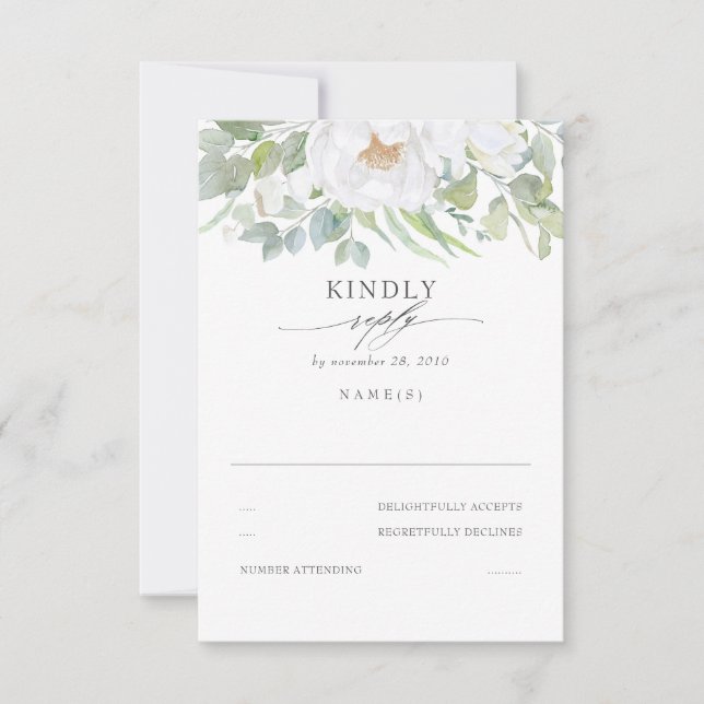 Greenery White Floral Wedding RSVP (Front)