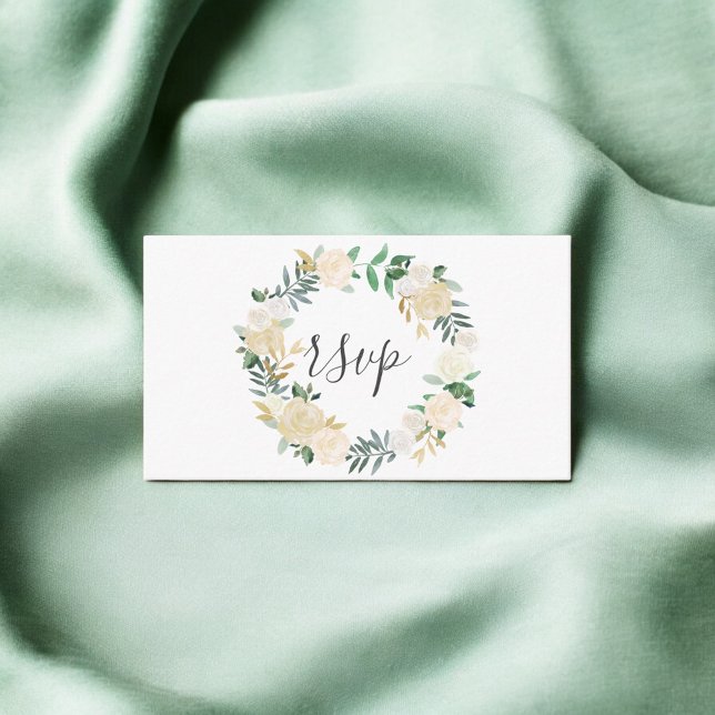 Greenery White Floral Wreath Wedding RSVP Enclosure Card (Creator Uploaded)