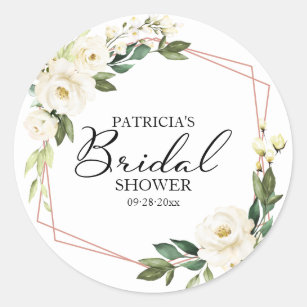 Greenery White Flowers Geometric Bridal Shower  Cl Classic Round Sticker