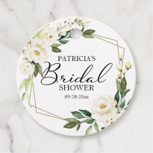 Greenery White Flowers Geometric Bridal Shower Fav Favour Tags
