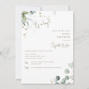 Greenery White It's a Boy Baby Shower Invitation