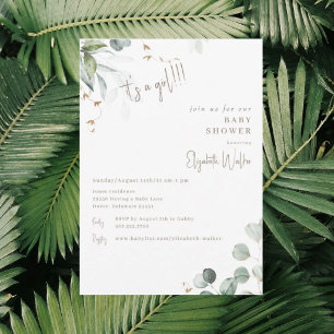 Greenery White It's a Girl Baby Shower Invitation
