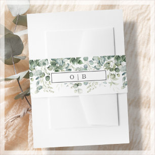 Greenery White Monogram Wedding Invitation Belly Band