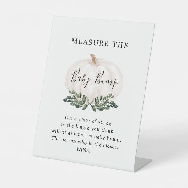 Greenery White Pumpkin Baby Bump Game Sign (Front)