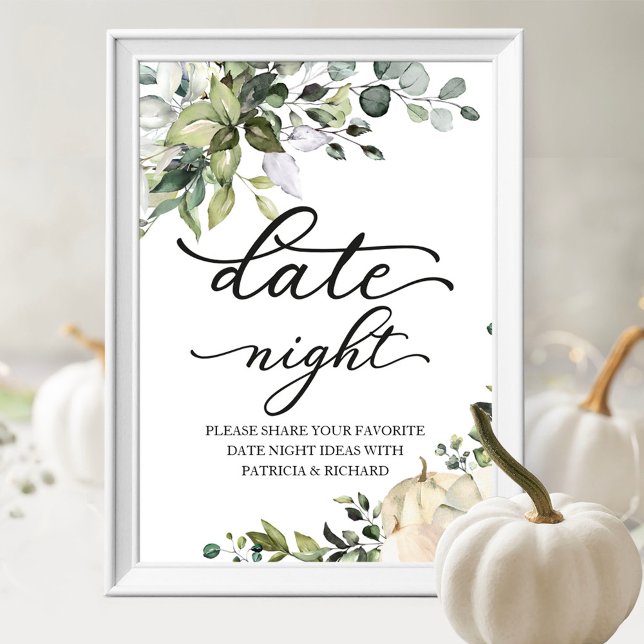 Greenery White Pumpkin Fall Date Night Jar Sign (Creator Uploaded)