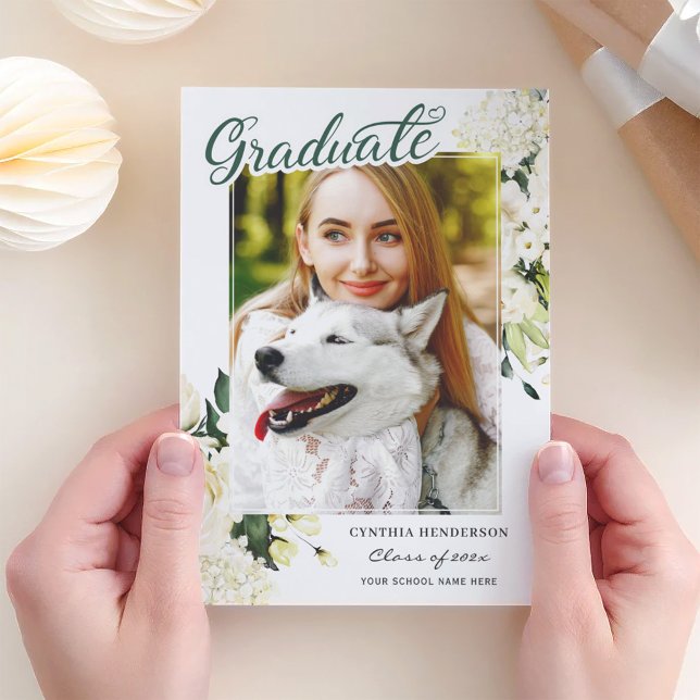 Greenery White Rose Floral Graduation Announcement (Creator Uploaded)
