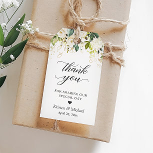 Greenery White Rose Floral Wedding Favour Thank Yo Gift Tags