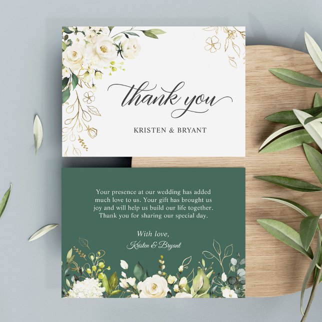 Greenery White Rose Gold Floral Wedding Thank You Card (Creator Uploaded)