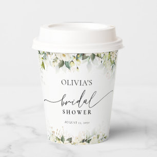 Greenery White Roses Bridal Shower Paper Cup