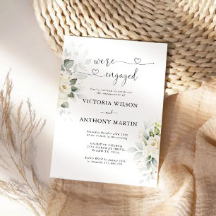 Greenery White Roses Engagement Party Invitation