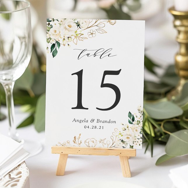 Greenery White Roses Floral Wedding Table Number (Creator Uploaded)