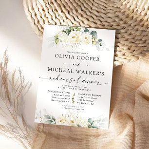 Greenery White Roses Rehearsal Dinner Invitation