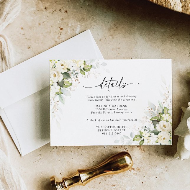 Greenery White Roses Wedding Details Enclosure Card (Creator Uploaded)