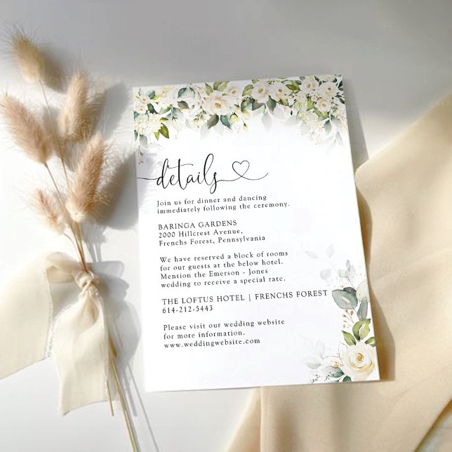 Greenery White Roses Wedding Details Enclosure Card (Creator Uploaded)