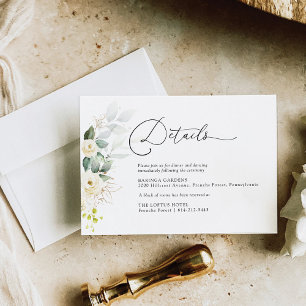 Greenery White Roses Wedding Details Enclosure Card