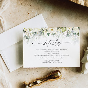 Greenery White Roses Wedding Details Enclosure Card