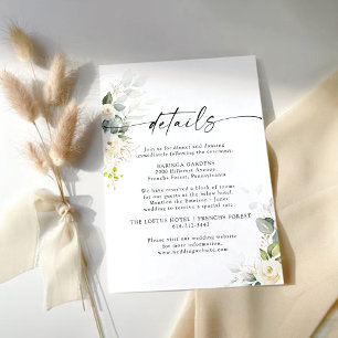 Greenery White Roses Wedding Details Enclosure Card