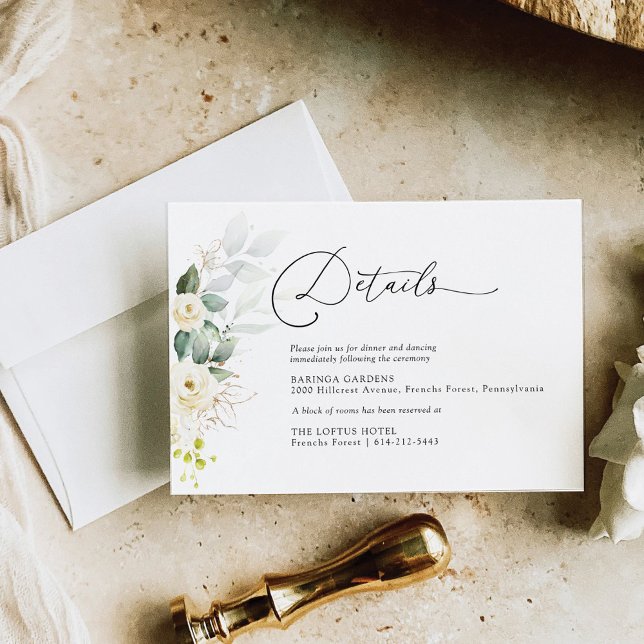 Greenery White Roses Wedding Details Enclosure Card (Creator Uploaded)